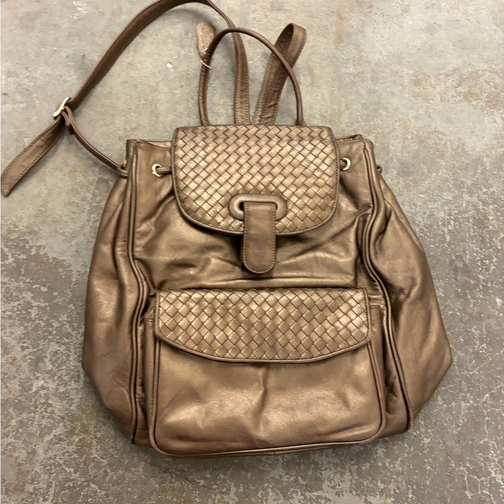 Aspects genuine leather woven interciatto‎ Metallic Bronze Women's Backpack